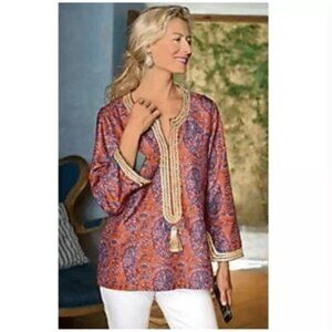 Soft Surroundings Moroccan Embellished Long Sleeve Tunic Top SMALL Women's 28007